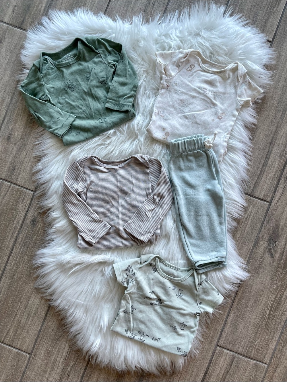Carter's Sage Green, Cream & Tan Kids Matching Bodysuits and Joggers Set